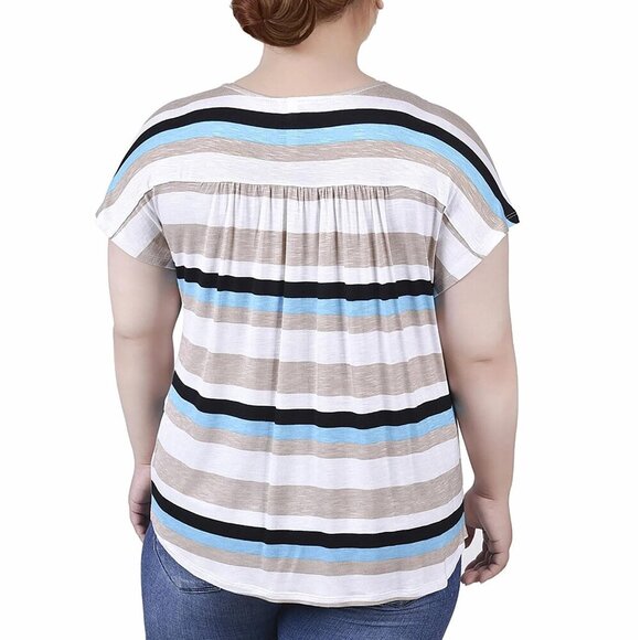 NY Collection Plus Size V-Neck Striped Top Turquoise Multi Stripe, Size 2X, NWT - Picture 5 of 5